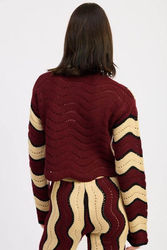 CONTRAST SWEATER CARDIGAN WITH COVERED BUTTONS - Akana Style