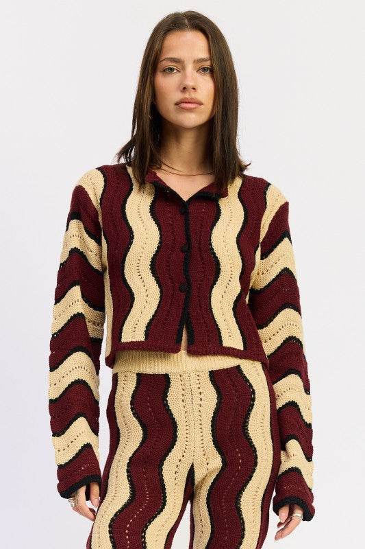 CONTRAST SWEATER CARDIGAN WITH COVERED BUTTONS - Akana Style