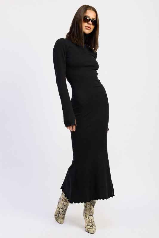 TURTLE NECK MIDI DRESS WITH BACK CUTOUT