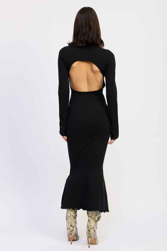 TURTLE NECK MIDI DRESS WITH BACK CUTOUT