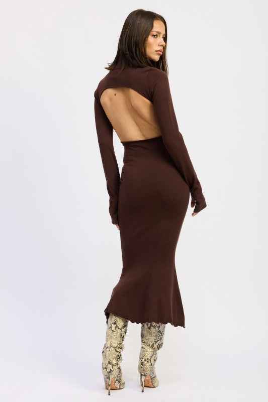 TURTLE NECK MIDI DRESS WITH BACK CUTOUT