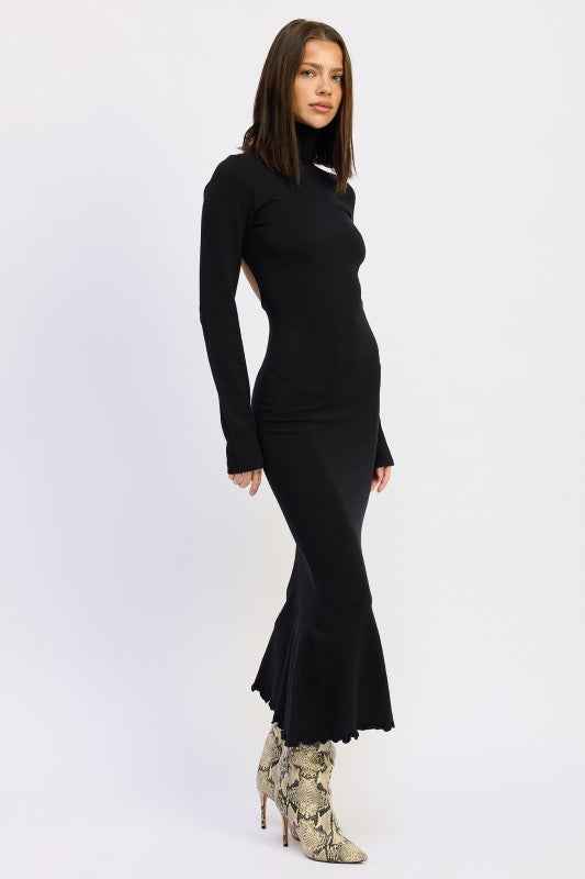 TURTLE NECK MIDI DRESS WITH BACK CUTOUT