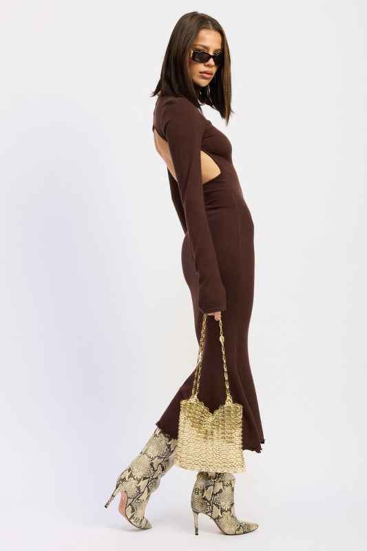 TURTLE NECK MIDI DRESS WITH BACK CUTOUT