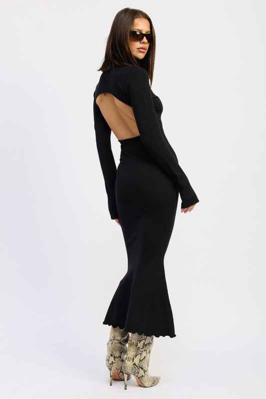 TURTLE NECK MIDI DRESS WITH BACK CUTOUT