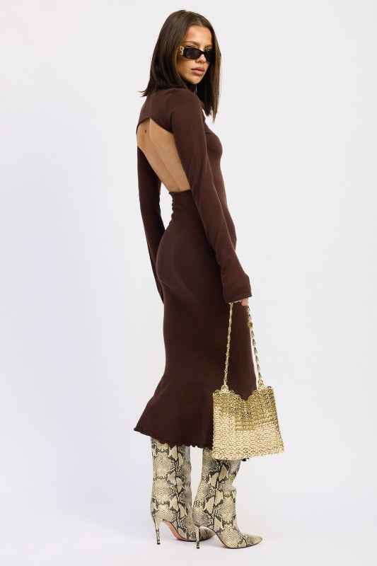 TURTLE NECK MIDI DRESS WITH BACK CUTOUT