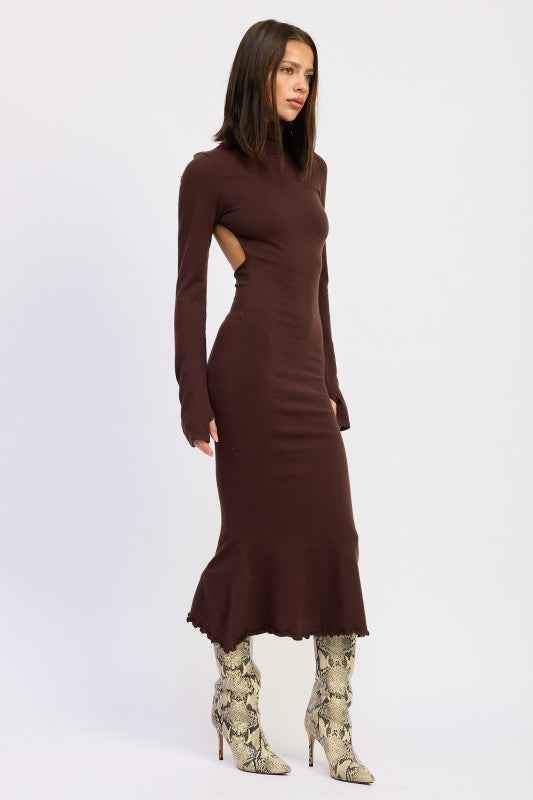 TURTLE NECK MIDI DRESS WITH BACK CUTOUT