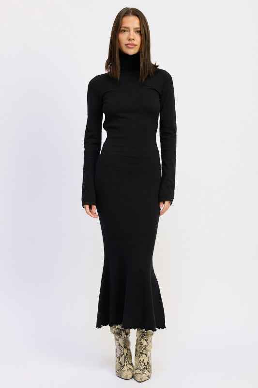 TURTLE NECK MIDI DRESS WITH BACK CUTOUT