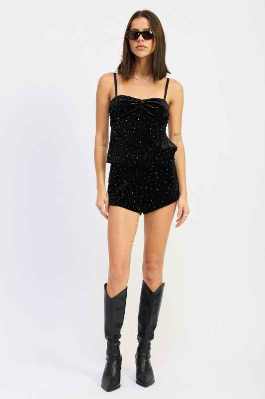 VELVET MICRO SHORTS WITH RHINESTONES