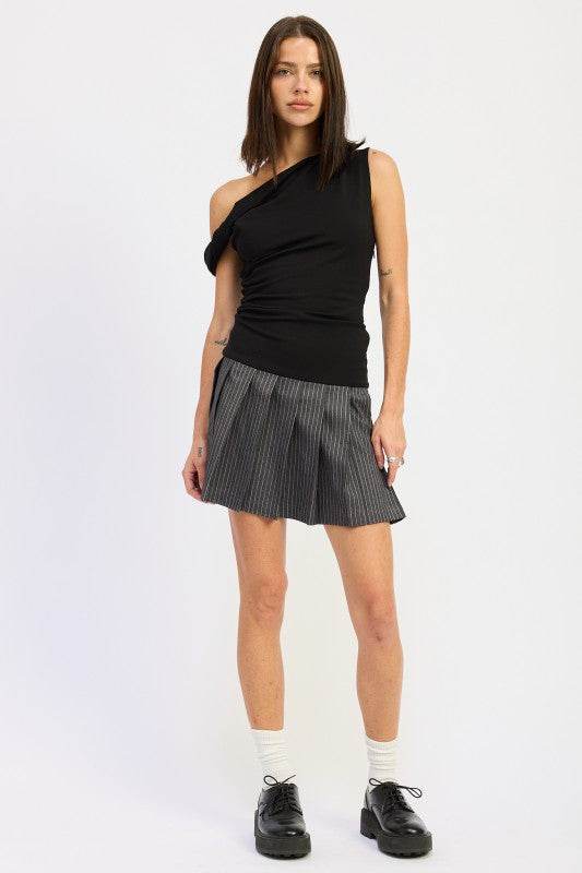 CONTRASTED OFF SHOULDER MINI DRESS - Akana Style