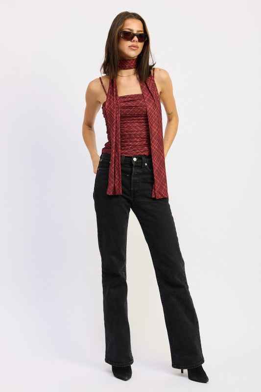 SPAGHETTI STRAP TOP WITH SCARF AND BACK ZIPPER