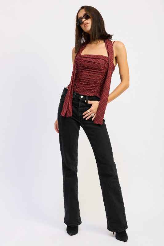 SPAGHETTI STRAP TOP WITH SCARF AND BACK ZIPPER