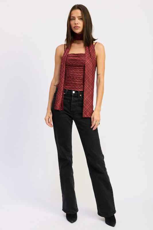 SPAGHETTI STRAP TOP WITH SCARF AND BACK ZIPPER