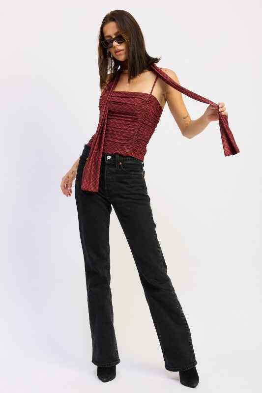 SPAGHETTI STRAP TOP WITH SCARF AND BACK ZIPPER