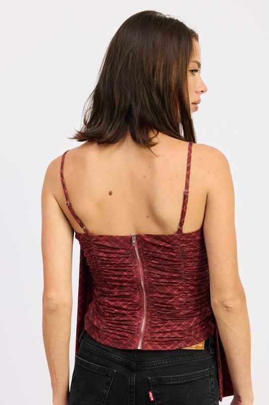 SPAGHETTI STRAP TOP WITH SCARF AND BACK ZIPPER