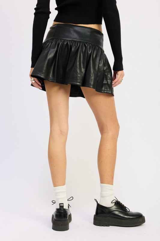 MINI LEATHER RUFFLE SKORT