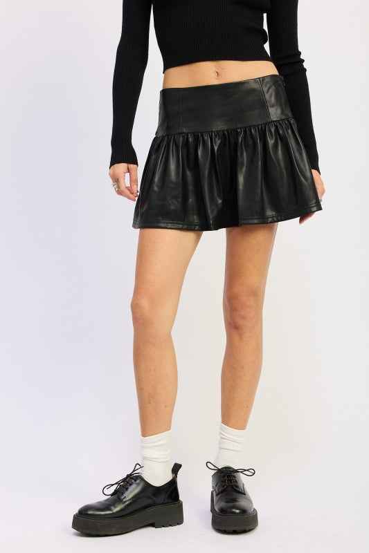 MINI LEATHER RUFFLE SKORT