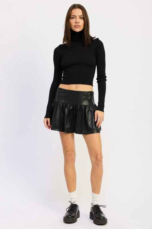 MINI LEATHER RUFFLE SKORT