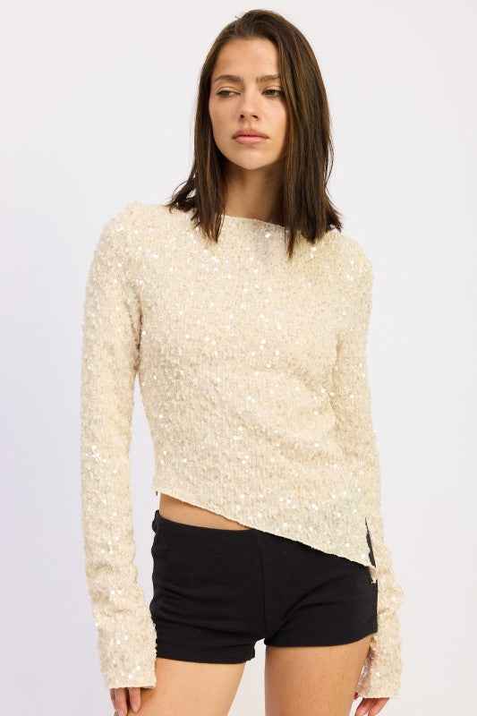 ASYMMETRICAL SEQUIN TOP
