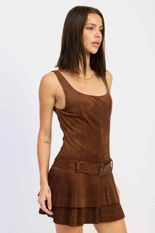 Belted Suede Mini Dress - Akana Style