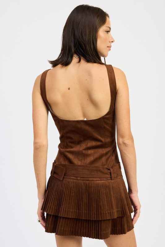 Belted Suede Mini Dress - Akana Style