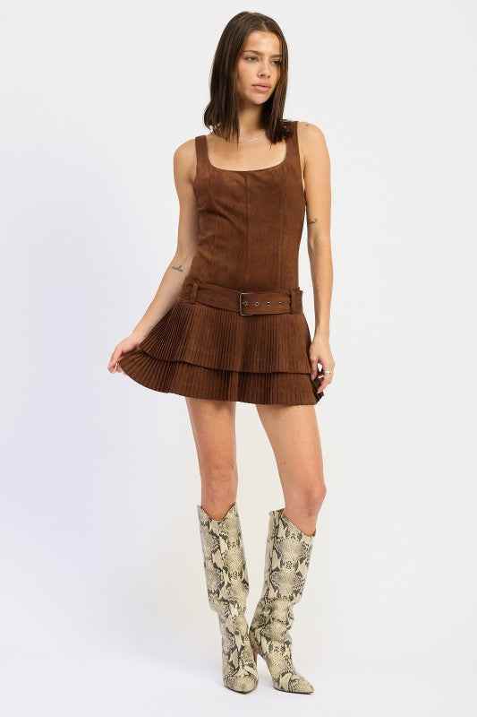 Belted Suede Mini Dress - Akana Style