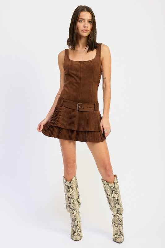 Belted Suede Mini Dress - Akana Style