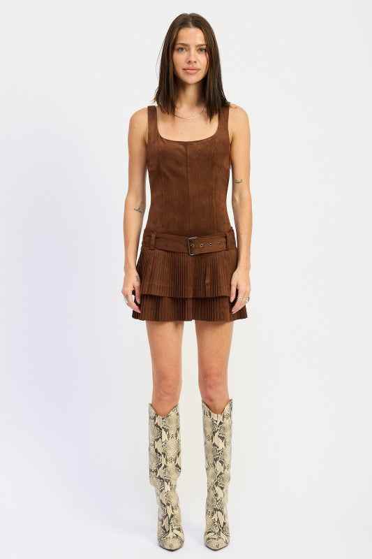 Belted Suede Mini Dress - Akana Style