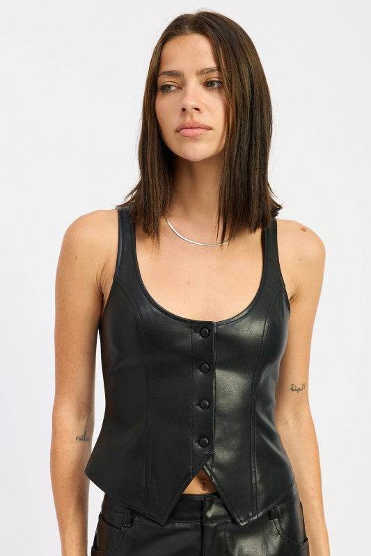 BUTTON UP LEATHER VEST TOP - Akana Style