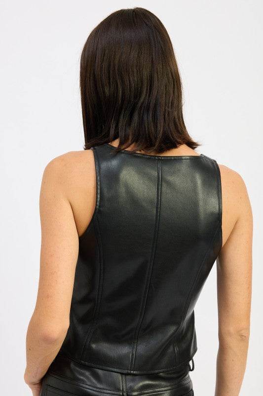 BUTTON UP LEATHER VEST TOP - Akana Style