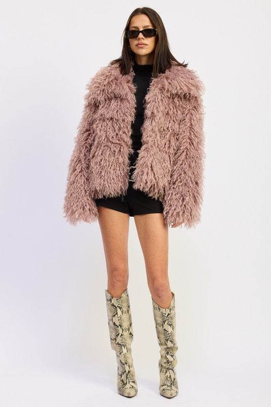 Shaggy Fur Coat with Collar for Ultimate Style and Comfort - Akana Style