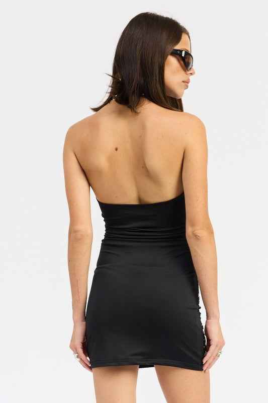 METALLIC HOTFIX HALTER MINI DRESS