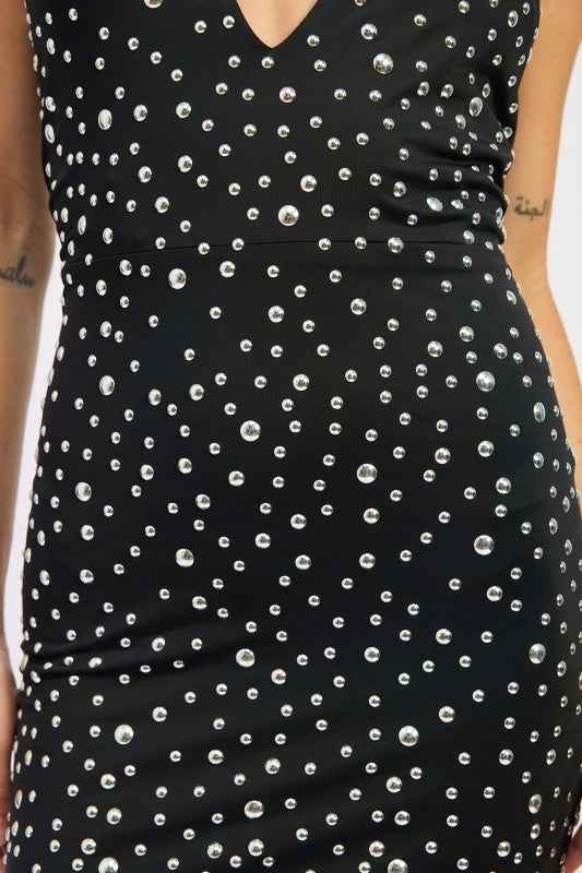 METALLIC HOTFIX HALTER MINI DRESS