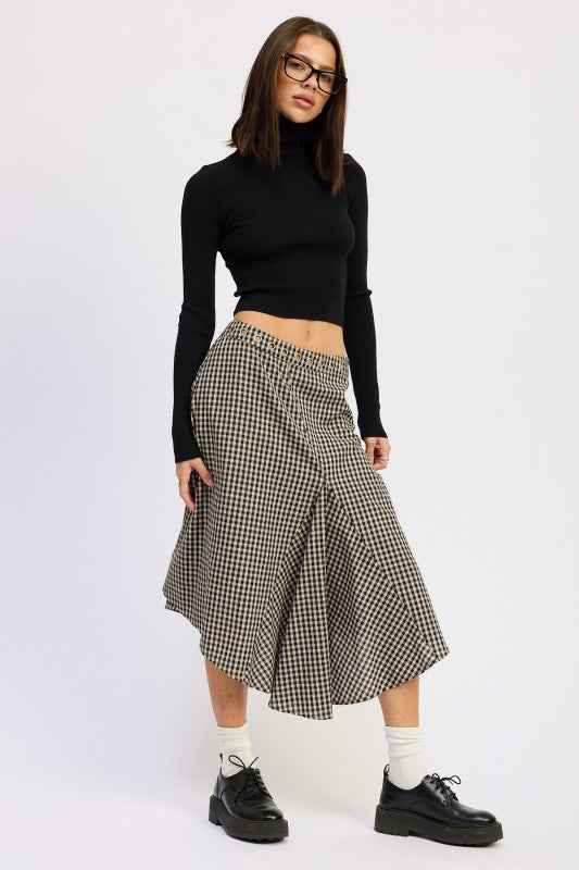 GINGHAM GROMMET ASYMMETRICAL SKIRT