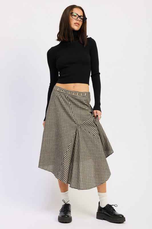 GINGHAM GROMMET ASYMMETRICAL SKIRT
