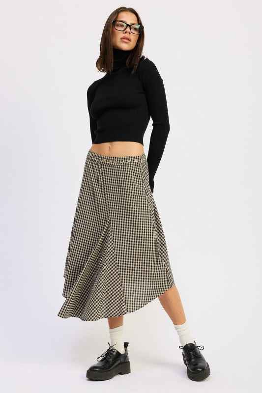 GINGHAM GROMMET ASYMMETRICAL SKIRT