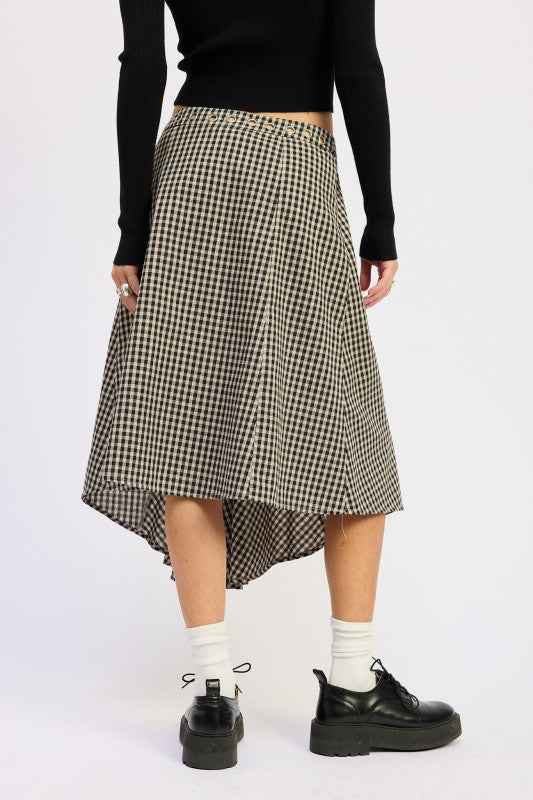 GINGHAM GROMMET ASYMMETRICAL SKIRT
