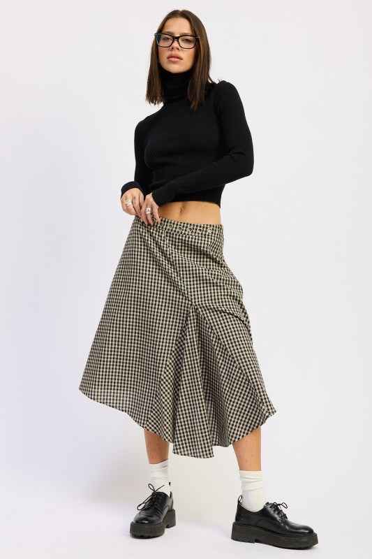 GINGHAM GROMMET ASYMMETRICAL SKIRT