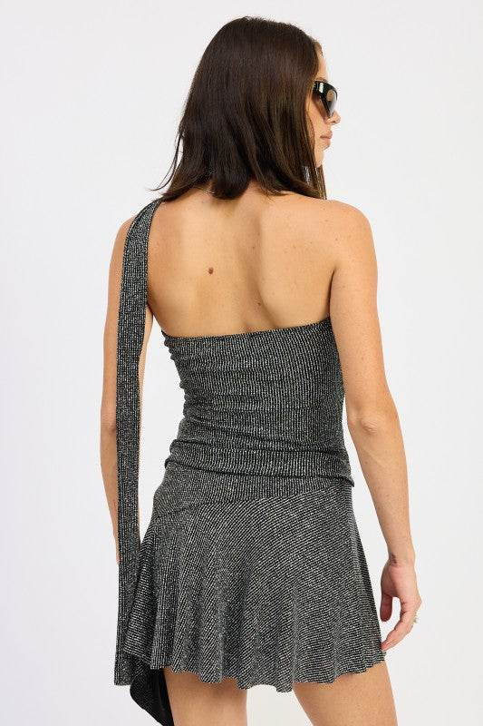 RIBBED ONE SHOULDER TOP WITH SCARF DETAIL - Akana Style