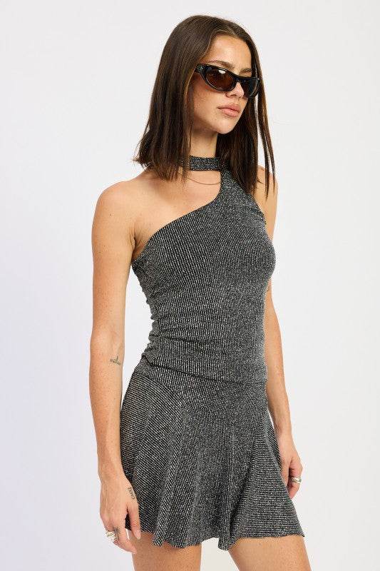 RIBBED ONE SHOULDER TOP WITH SCARF DETAIL - Akana Style
