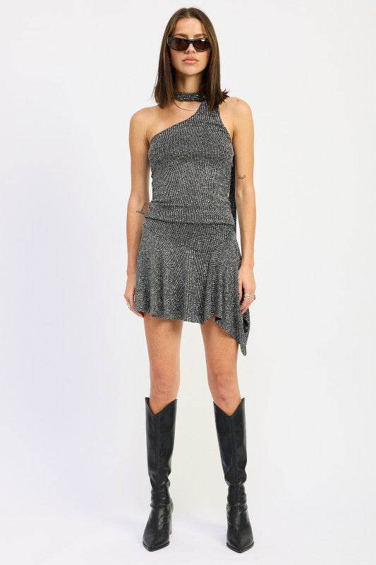 RIBBED ONE SHOULDER TOP WITH SCARF DETAIL - Akana Style