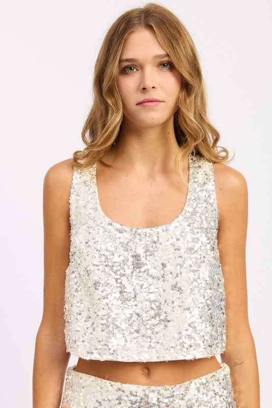 CROPPED SEQUIN TANK TOP
