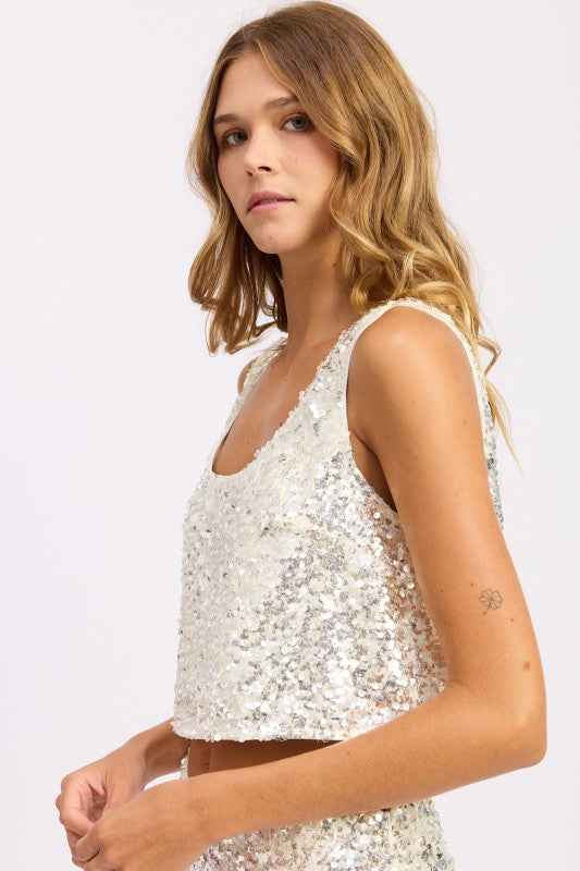 CROPPED SEQUIN TANK TOP