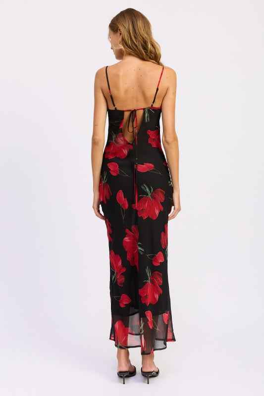 FLORAL PRINTED COWL NECK MAXI DRESS