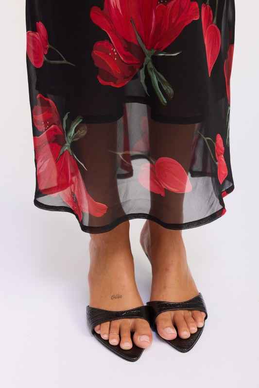 FLORAL PRINTED COWL NECK MAXI DRESS