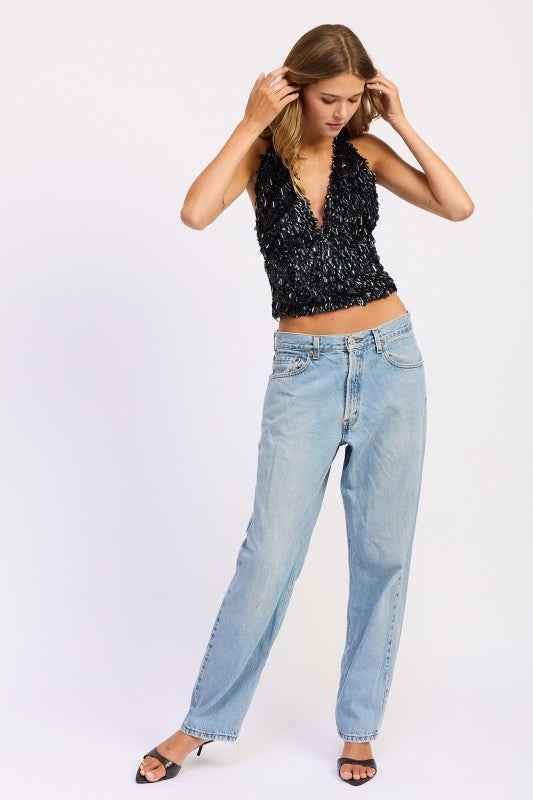 SEQUIN PAILETTE HALTER TOP