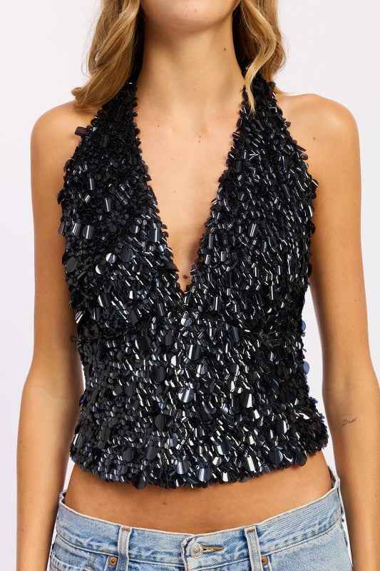 SEQUIN PAILETTE HALTER TOP