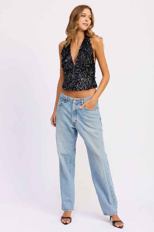 SEQUIN PAILETTE HALTER TOP