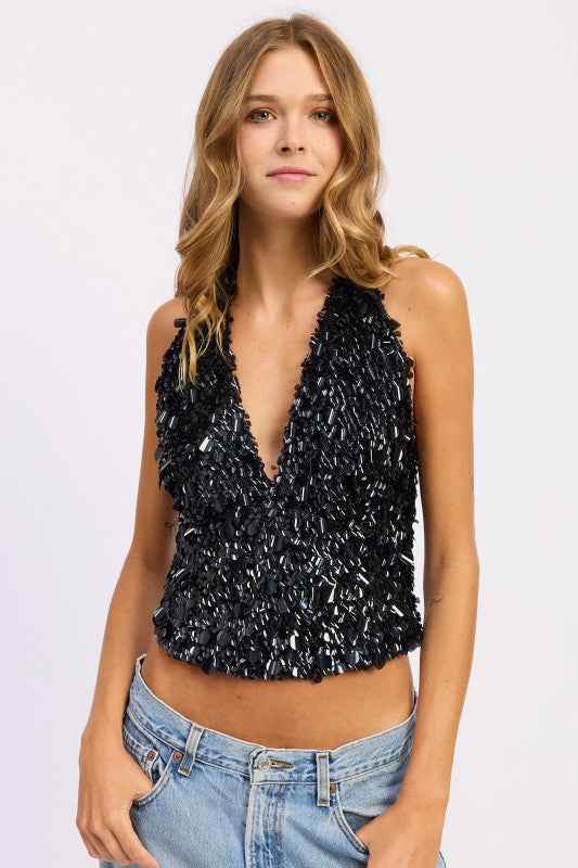 SEQUIN PAILETTE HALTER TOP