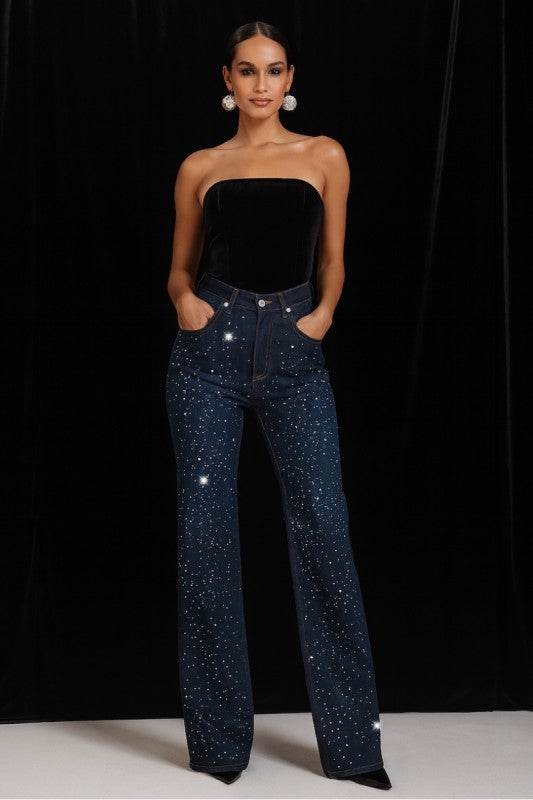 Rhinestone Embellished Jeans for a Stylish and Chic Look - Akana Style