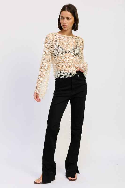 LONG SLEEVE SEQUIN MESH TOP